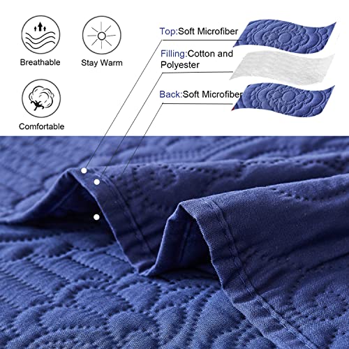 Image of Hailea 3 Piece Navy Daybed Cover Twin Size Cozy Daybed Sets Bedding Double Sided Quilting Cover Set Geometric Print Bedspread Coverlet All Season for Twin Bed with 2 Standard Shams,39 inchx75 inch