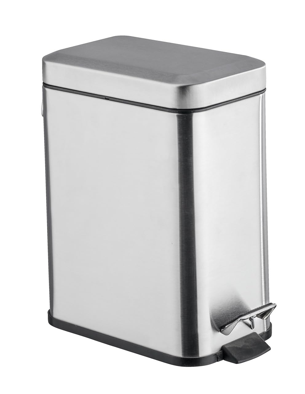 WENKO Poubelle à pédale Square Aspect Mat Acier INOX - Poubelle cosmétique à pédale Capacité: 5 l, Acier Inoxydable, 14 x 29.5 x 28 cm, Satiné