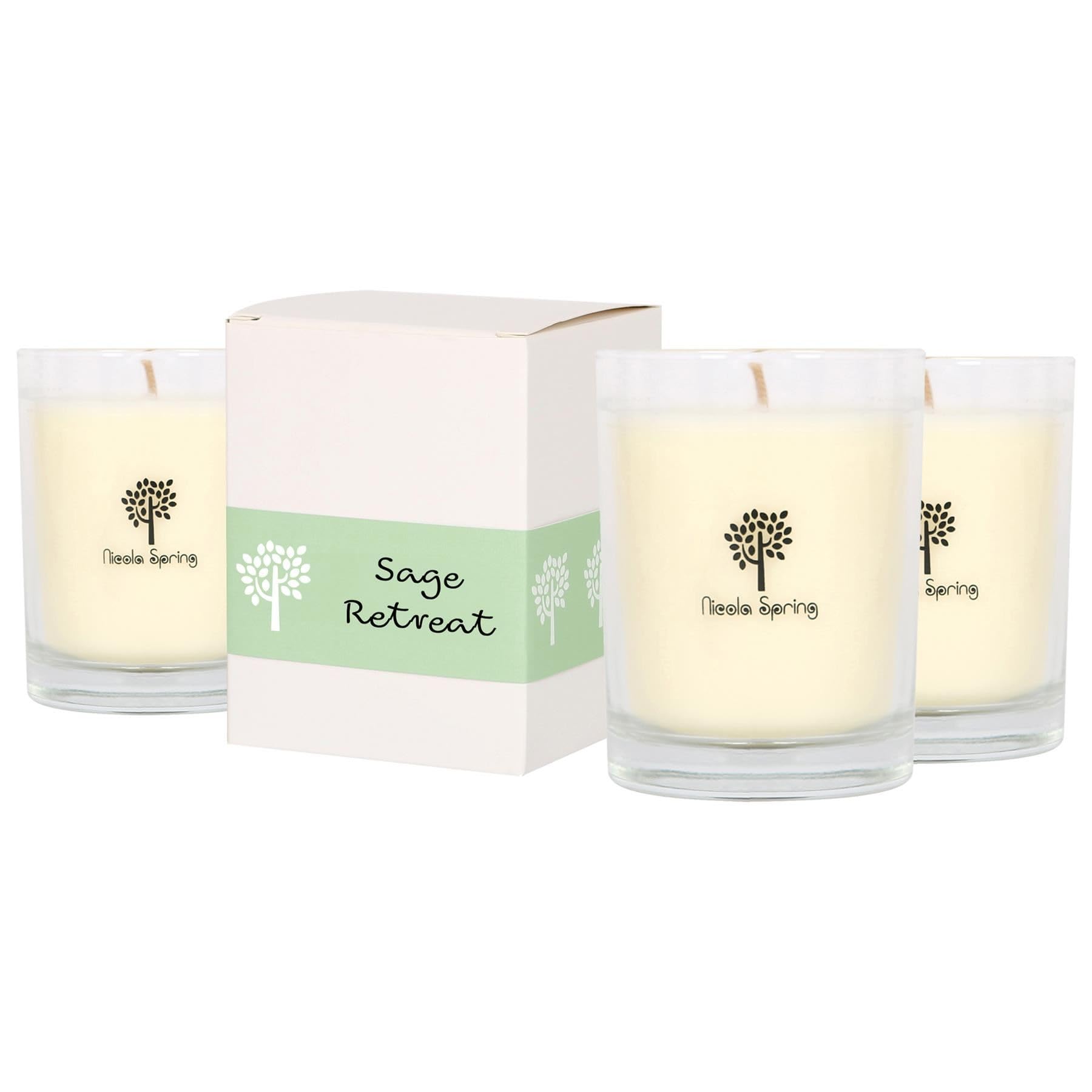Nicola Spring Soy Wax Scented Candles 160g - Pack of 3 – Sage Retreat Fragrance - 28 Hour Burn Time Eco-Friendly Jar Candle for Relaxation, Aromatherapy, Luxury Gifting & Home Décor