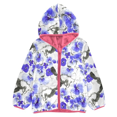 OTVEE Blue Flowers Tree Branch Kids Hoodie Jacket Fall Spring Full Zip Warm Outwear Coat