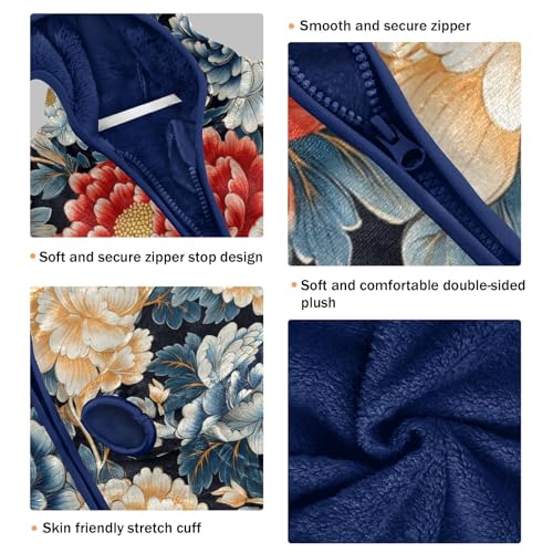 Retro Beautiful Flowers Toddler Fleece Jacket Girl Boys Hooded Fleece Jacket Coat Warm Outwear Zip-up 3-10T3