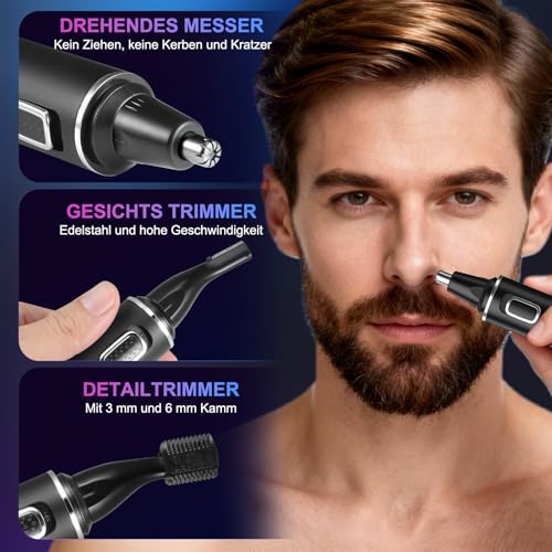 Nasenhaartrimmer Herren, 2 in 1 Nasenhaarentferner und Ohrhaarschneider, USB Wiederaufladbar Ohrhaarschneider mit PrecisionTrim-Technologie, Doppelschneideklingen, IPX7 Wasserdicht, Einfache Reinigung 6