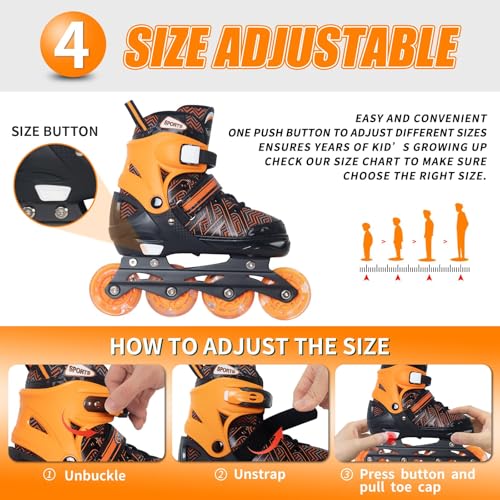 Image of Nattork Adjustable Inline Skates for Tollder Boys with Light up Wheels - Orange Little Kids Blade Roller Skating for Beginners Size 10C 11C 12C Ages 3 4 5 6