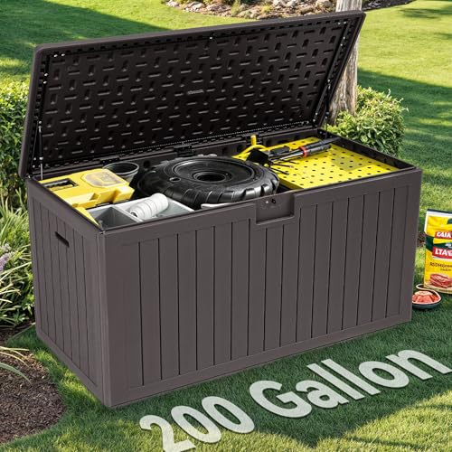 YITAHOME 200 Gallon Double-Wall Deck Box with Divider & Side Handles, Outdoor Large Storage for Patio Furniture Cushions, Garden Pool Accessories, Wat