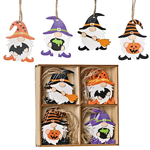 Valery Madelyn Décoration d'halloween Décoratif en Bois pour Arbre d'halloween, Lot de 24 Ornements de GNOME en Bois incassable à Suspendre pour décorations de fête d'halloween Cover