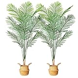 MOSADE Artificial Areca Palm Tree 5.2 Feet Fake Tropical Palm Plant and Handmade Seagrass Basket+Art