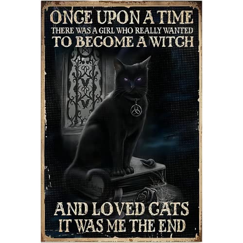 Flechazo Witch Once Upon A Tmethere Was Agirl Who Really Wantedto Become And Loved Catsit Me The End Vintage Poster Metal Tin Sign Iron Painting Plaque Wall Decor Bar Cat Club Retro 8X12 Inch #TOP4