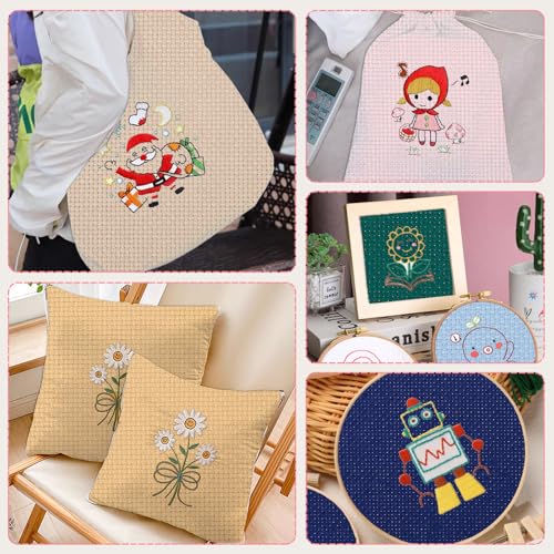 Image of 15 Sheets 15 Colors 5.9in Aida Cloth 14 Count Cross Stitch Fabric, Pre-Cut Squares Fabric for Craft Embroidery, Handmade Needlework, DIY Handicrafts (5.9x5.9 Inch)