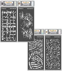 Texture Design Stencil for Craft and Art - Old Stitched Rug, Distressed Paint, Distressed Swirls and Digital Data Stencil (4Pcs)- Size: 4X8 Inches - Distressed Stencil for Fabric Painting