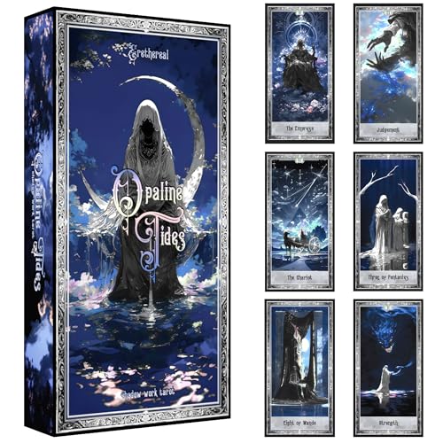Opaline Tides Tarot Deck, 78 Cards with Silver Foil Edges, Shadow Work & Moon Magic Oracle Set with Guidebook