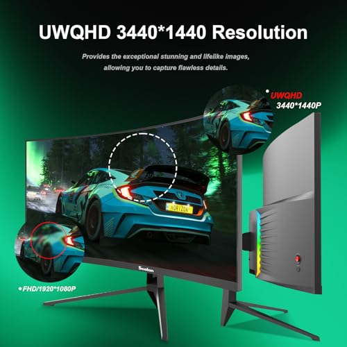 Image of Sealan 34 Inch Curved Gaming Monitor 165Hz,3440x1440 21:9 UWQHD, 1ms(MPRT),1500R, PIP /PBP, HDR, 127% sRGB,300nits, FreeSync, HDMI2.0(TMDS) x2,DP1.4 x2, Eye Care, VESA(100 * 100mm)