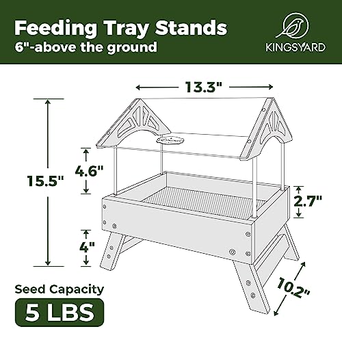 Kingsyard Ground Bird Feeder for Outdoors - Recycled Plastic Platform Feeder for Wild Birds, Rainproof Squirrel Feeders, 5 LBS Large Capacity, Green - Thumbnail 4