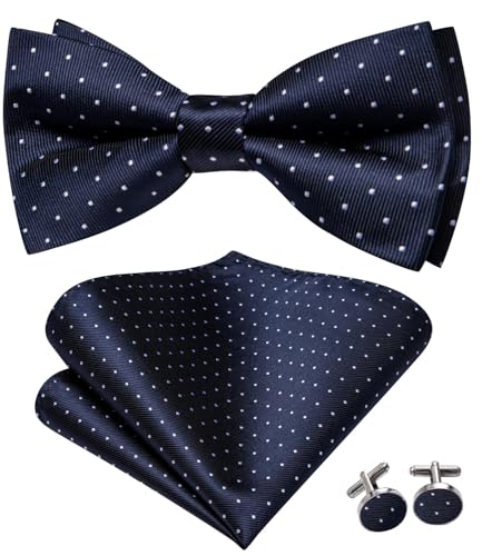 Image of Dubulle Mens Paisley Striped Bowtie Set Pre-tied Bowtie for Men and Pocket Square Set Wedding Business