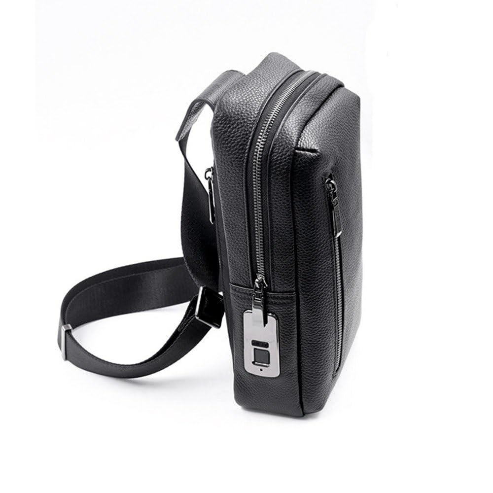 Herren Umhängetasche & Schultertasche mit sicherem Fingerabdruck-Schloss – Echtleder, USB-C Anschluss, diebstahlsicher & wasserfest