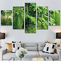 SIGNWIN 5 Panel Canvas Wall Art Modern Art Decorative Elements Expressive Leaves Multicolor Patterns Photography for Home Decorations Ready to Hang - 60