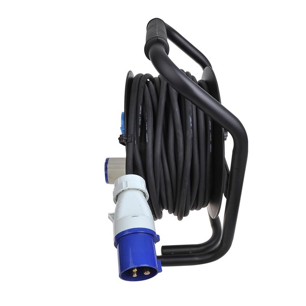 CEE Bęben kablowy 25 m – 3 x 2,5 mm² – 1 x CEE + 2 x Schuko – IP44 – ochrona przed przeciążeniem – neopren H07RN-F – kabel zasilający do kamperów – do -35°C – +50°C