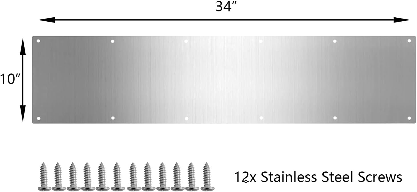 Door Metal Kick Plate 10x34 inches Aluminum Decorative Plates Protector for 36 inches Front Doors, 18 Ga Thickness 10"x 34" (Silver)