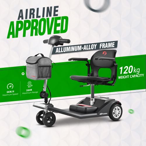 Scooter de movilidad plegable para personas mayores, 6 km/h, autonomía 15 km, batería de litio, chasis de aluminio, negro