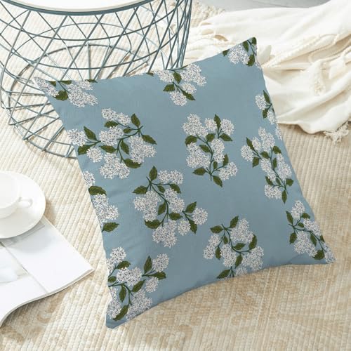 Image of AEIOAE Spring Pillow Covers 18x18 Inch Set of 2, Baby Blue Green Hydrangea Flower Throw Pillows Case,Floral Summer Outdoor Seasonal Decorative Farmhouse Decor Cushion Covers for Home Sofa Bed Couch