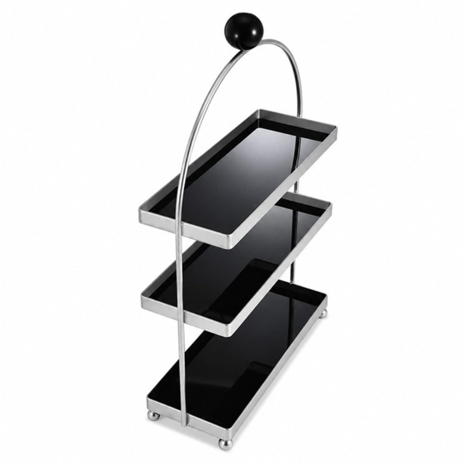 Organizer da Tavolo a Tre Livelli Salvaspazio Scaffale a Tre Livelli Verticale Ripiano Portaoggetti per Trucco, Nero, Rosso, Tre Strati Con Sfera Rossa