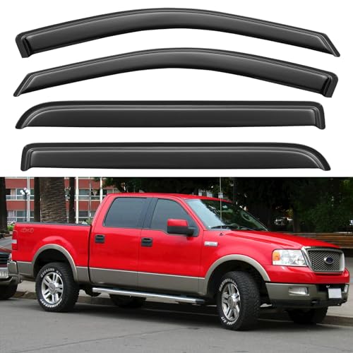 Image of Window Visors Rain Guards for 2004 2005 2006 2007 2008 Ford F150 SuperCrew, Out-Channel Window Vent Wind Deflectors Visors Shades for 06 07 08 Lincoln Mark LT