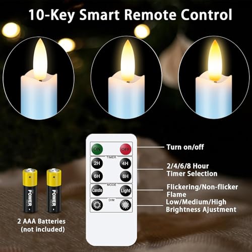 Image of KSWING Upgraded Real Wax LED Flameless Light Blue Taper Candles with Remote, 6 PCS Candlesticks Battery Operated 3D Flickering - 9.6 inch Long Realistic Fake Candle Sticks for Home /Wedding /Xmas Decor