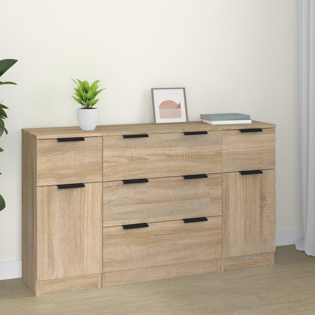 vidaXL Set de aparador 3 pzas Madera contrachapada Color Roble Sonoma