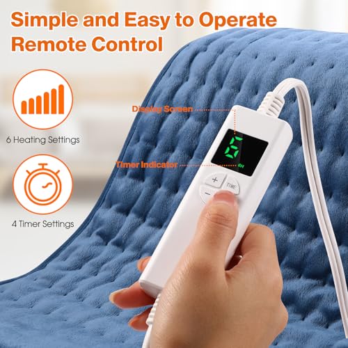 Heizkissen OneAmg 126x30cm Wärmekissen Elektrische mit 6 Temperaturstufen und Abschaltautomatik Schnelles Erhitzen Maschinenwaschbar Wärmedecke Heizdecke für Rücken Lende Bauch Schulter Blau