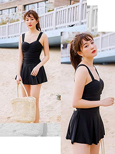 最安値 水着 体型カバー セクシー ビキニ レディース ワンピース水着 無地 オールインワン M 2点セット ブラックの価格比較