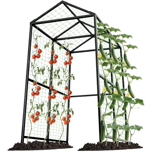 Metal Garden Arch Trellis for Climbing Plants Outdoor, 7.1FT Extra Tall Cucumber Trellis for Raised Bed, Plant Trellis for Vegetable Fruit Flower Vine（Black）