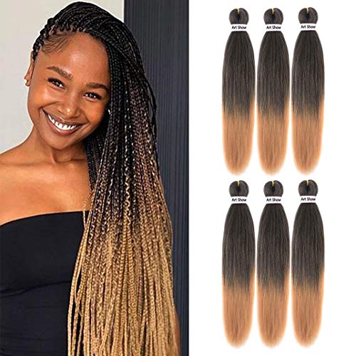 Pre Stretched Braiding Hair 22" Yaki Texture Braid Hair Extensions 6Pcs/Lot Mixed Color Hot Water Setting Crochet Twist Hair（T1B/27）