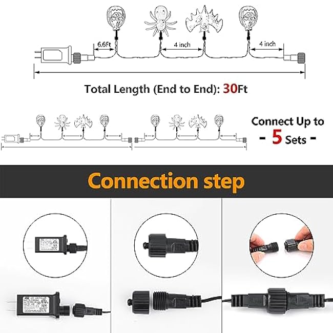 70 LED Pumpkin Bat Spider String Lights - 22.6ft Orange Green Purple Plug in Halloween String Lights with Timing Function, Connectable Lighting for Yard House Party Halloween Decorations