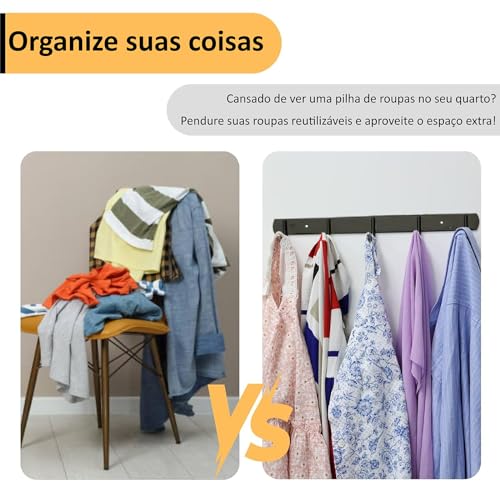 Suporte de Parede de Inox com 5 ganchos para Pendurar Pendurador Organizador de Roupas Toalhas Utens