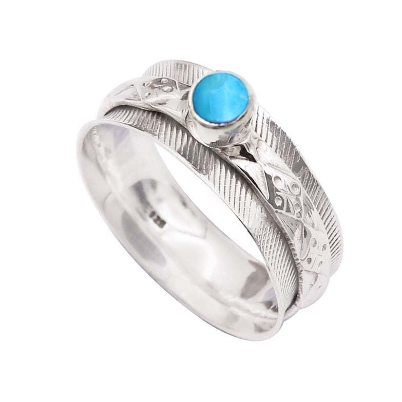 JEWELSTREZORO TSR371AA - Anillo de plata de ley para hombre y mujer, hecho a mano, para hombre y mujer, K 1/2, Metal Piedra preciosa., Turquesa cultivada en laboratorio