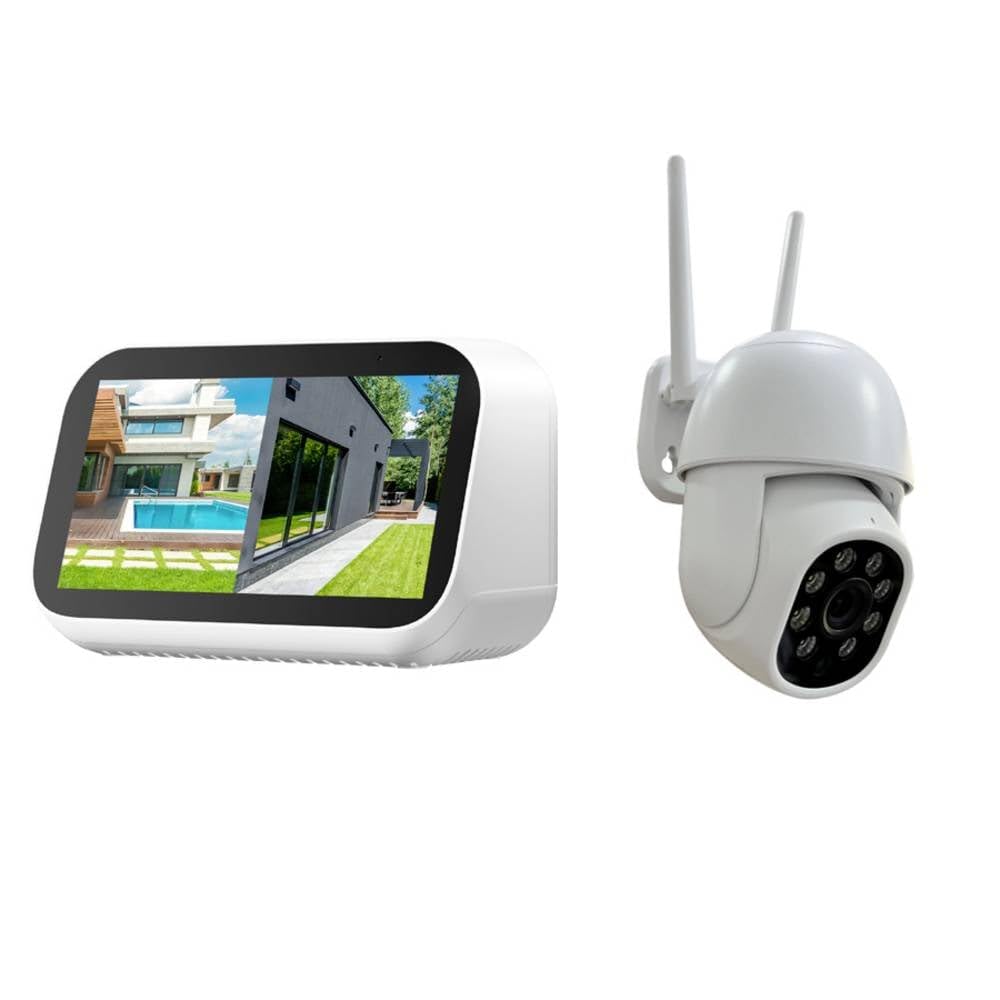 Technaxx Mini zestaw kamer monitorujących z ekranem dotykowym 4,3 cala - 3 MP 2K kamera WiFi dwupasmowa, kamera zewnętrzna IP65 - PTZ Pan Tilt, wykrywanie osób, noktowizor, dwukierunkowy dźwięk - TX
