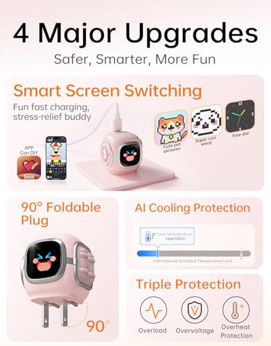 Image of Divoom Dipow 35W, 2026 New USB C Charger Block, Fast GaN Charger with Pixel Screen, Cute Foldable Compact Power Adapter for iPhone 17 /16, Galaxy S25 /S24, Pixel 9 /8, MacBook Air, iPad Pro (Pink)