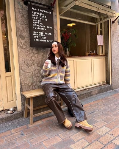 Women's Y2K Color-Block Striped V Neck Button Down Open Front Cardigan Sweater2