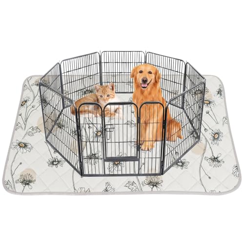 Image of IEUUMLER Washable Pee Pads for Dogs, 1 Pack Non-Slip & Waterproof Pack Whelping Pad, Reusable Washable Puppy Potty Training Pad with Fast Absorbent for Playpen EU007 (Beige Daisy, 63 inchX63 inch-1pcs)