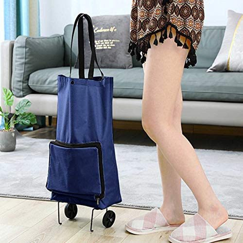TAOYI Faltbarer Einkaufstrolley mit Rollen Leichte 2 in 1 Leichter Handwagen Einkaufswagen Tasche Wiederverwendbare Einkaufstasche (Marine, Länge (cm): 25 Breite (cm): 16 Höhe (cm): 4) – Bild 3