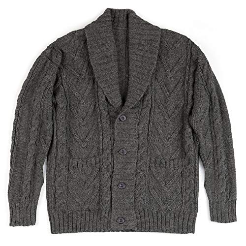 Irish Aran Men's Bulky Knit Button Down Sweater with Shawl Collar & Pockets in Alpaca Wool Blend3