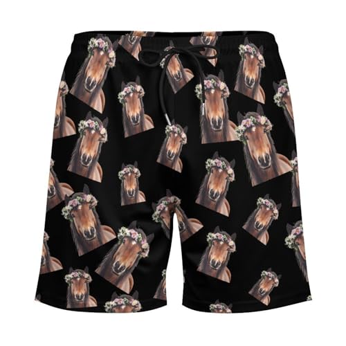 Horse Animal with Flower Mens Swim Trunks Swimming Board Shorts with Compression Liner Summer Beach Bottom3