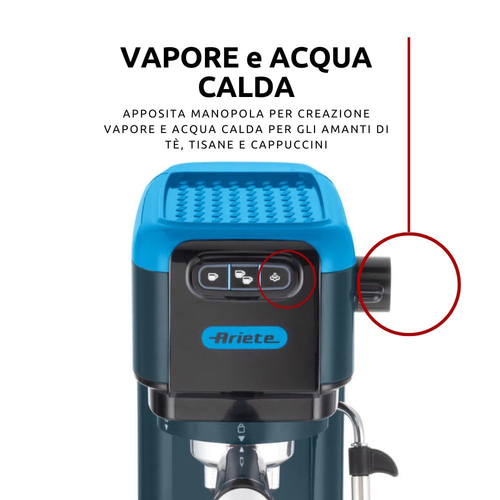 Ariete 1399 Mango Yellow Espressomaschine, für Pulver und ESE-Pads, 1300 W, Fassungsvermögen 1,1 l, 15 bar Druck, Filter 1, 2 Tassen und ESE-Pads, Cappuccino, Gelb