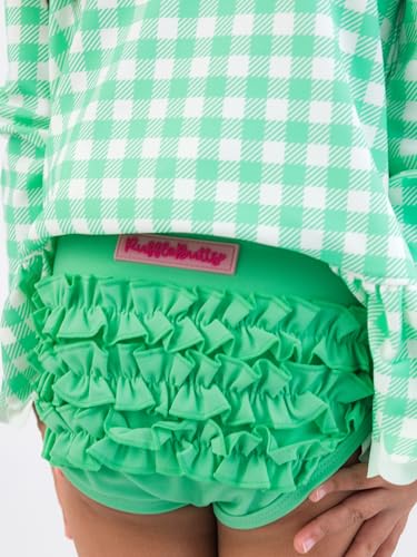 Image of RuffleButts Baby /Toddler Girls Scalloped Long Sleeve Rash Guard 2-Piece UPF50+ Sun Protected Swimsuit