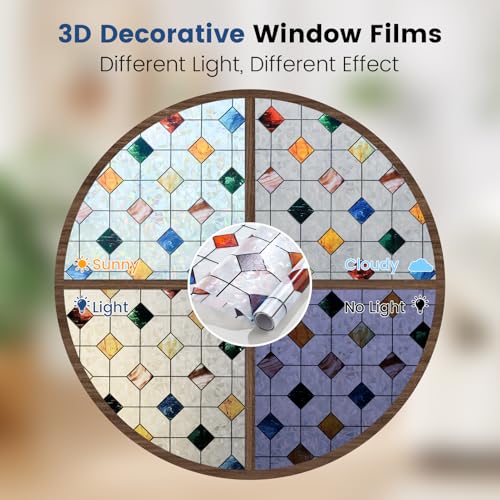 Image of DKTIE Rainbow Stained Glass Window Film Decorative 23.6in X 78.7in