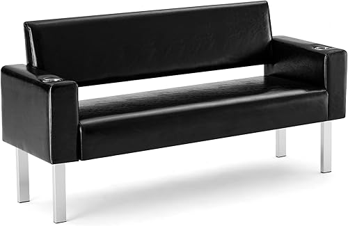 Asiento de banco para sala de espera, sillas de oficina de recepción de salón, sillas de vestíbulo de invitados resistentes con 2 portavasos para