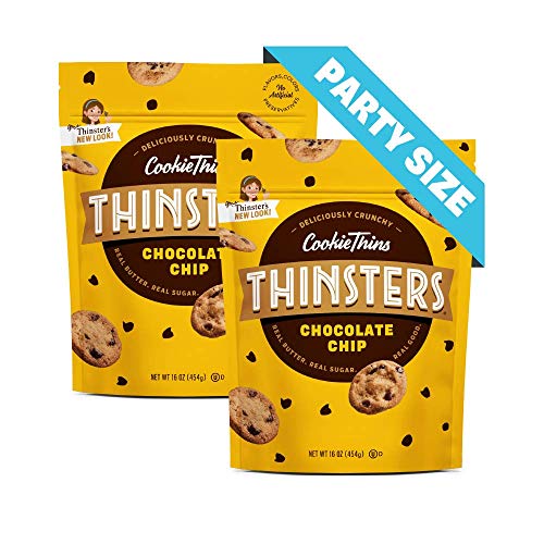 Image of Thinsters Cookie Thins Cookies, Chocolate Chip, 16oz (Pack Of 2), Non-GMO, Peanut Free, No Corn Syrup, Crunchy Cookies, No Artificial Flavors, Colors, or Preservatives