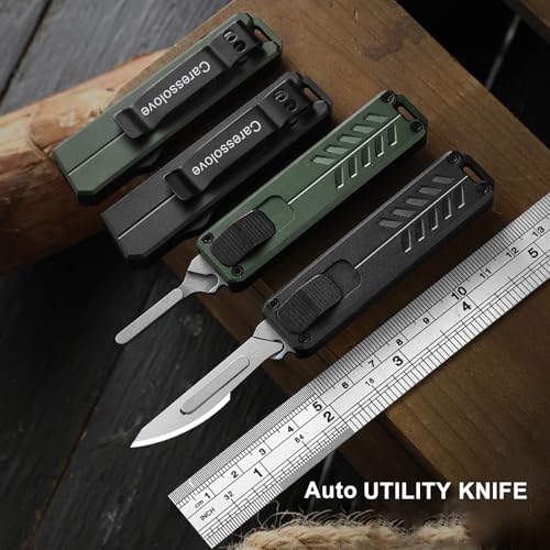 Auto Retractable Utility Knife, Safety Black Automatic Box Cutter, Scalpel Pocket Knife, Push Button EDC Razor Knife with 10PCS #23 Blades