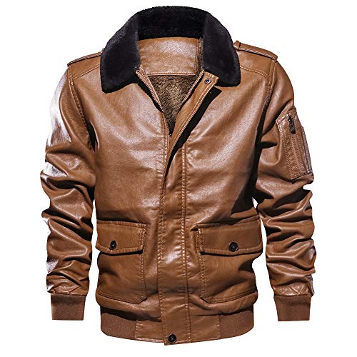 Percy Perry Hombre Cazadora Chaqueta Suave del Aviador con Cremallera Retro Marrón XL