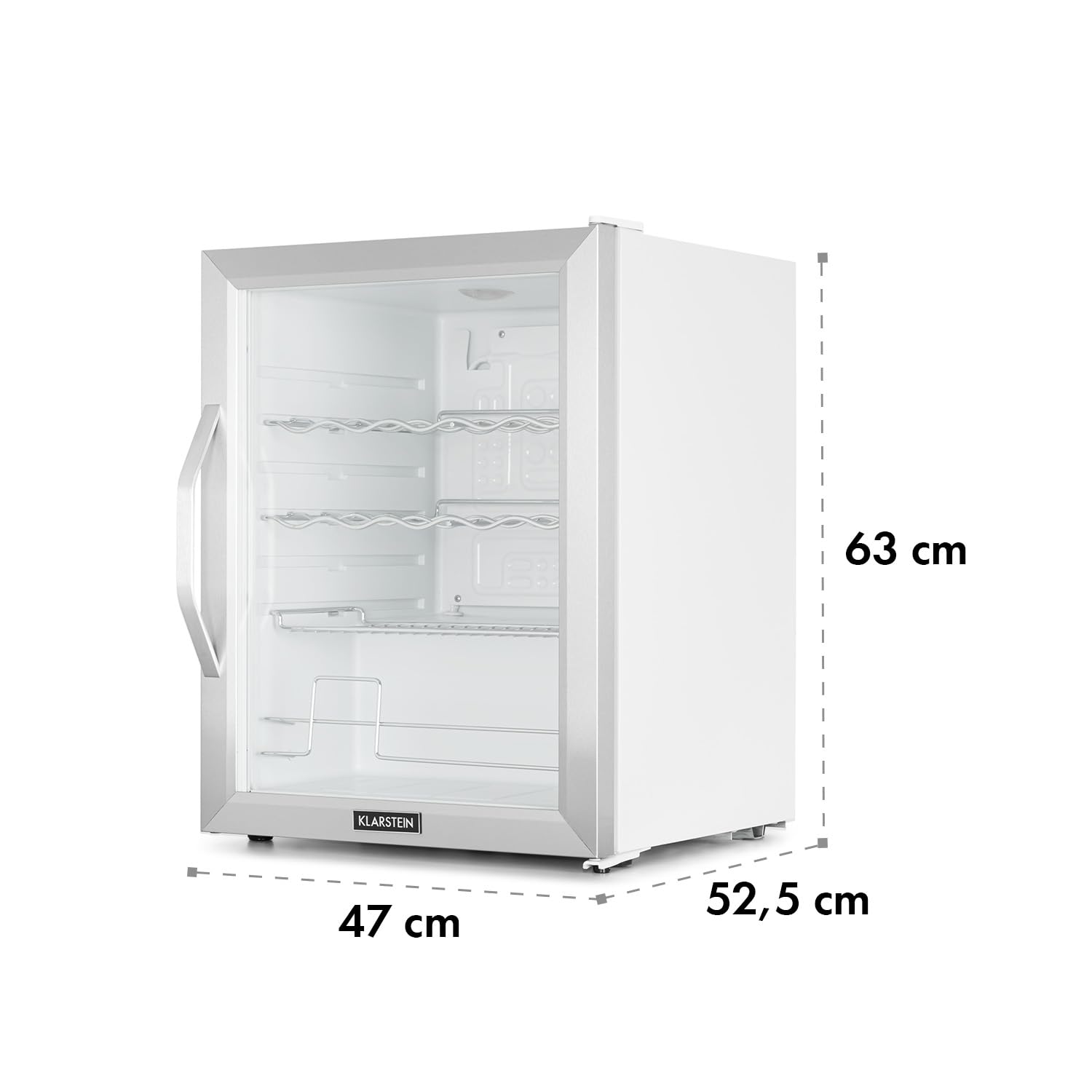 KLARSTEIN Nevera Pequeña Portatil Electrica para Bebidas, Mini Frigorifico con Estantes y Puerta de Cristal Habitaciones, 60L
