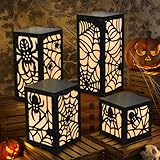 OuMuaMua 4 Pcs Halloween Party Decorations Indoor Halloween Table Centerpieces Boxes, Light up Spider Web Paper Lanterns with Led Lights for Spooky Party Supplies Home Decor